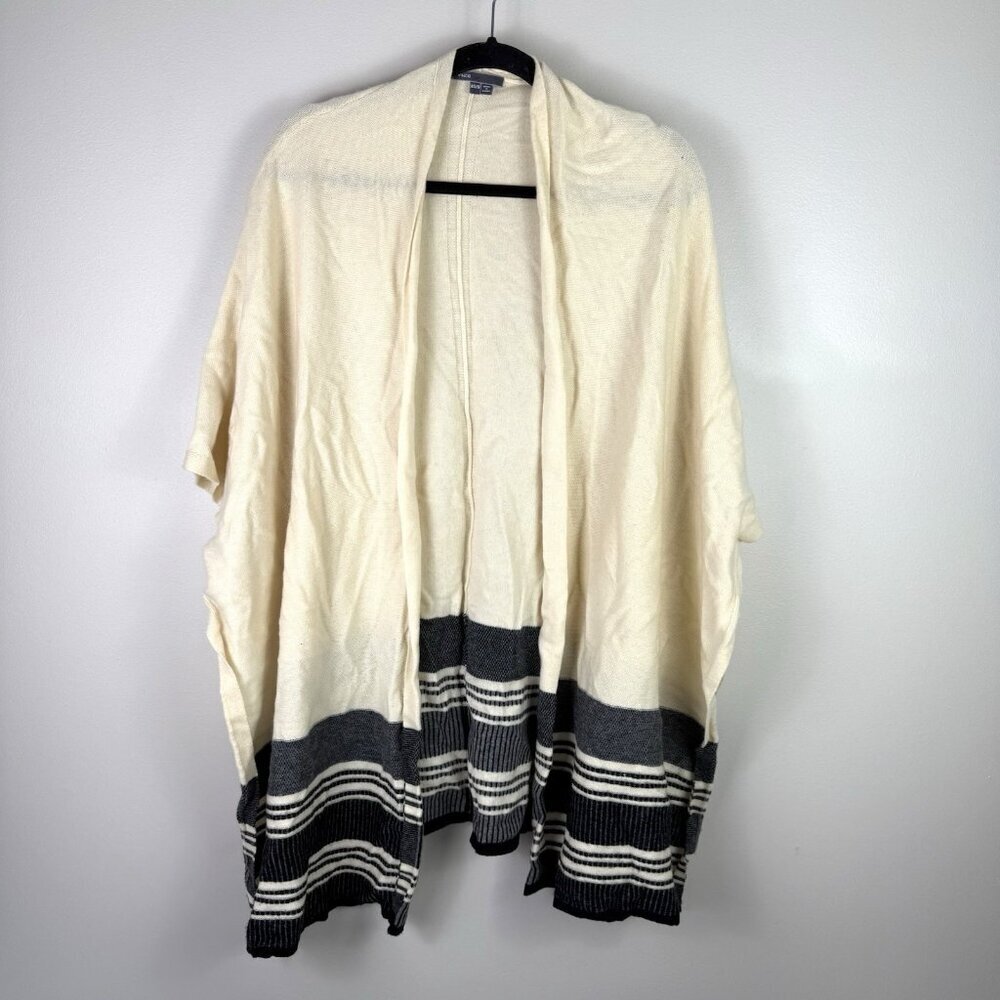 Vince Open Front Poncho Cardigan Cream Navy Stripe Hem XS S Lightweight Layering